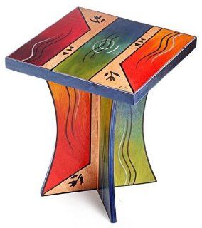 Wood Square Stool with Color Block Motif