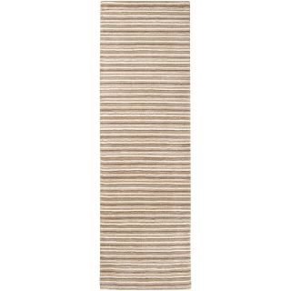 Hand crafted Brown/Beige Stripe White Bimbette Wool Rug (26 x 8
