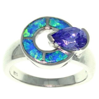 CGC Sterling Silver Cubic Zirconia and Created Opal Mystic Dial Ring