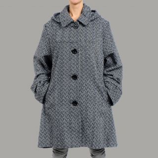 Nuage Womens Plus Size Black/ White Hooded Wool blend Swing Coat