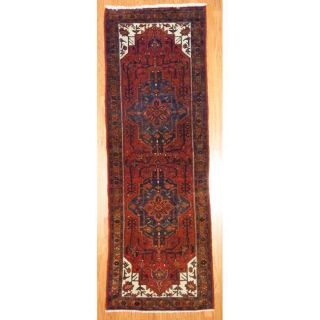 Persian Hand knotted Hamadan Red/ Gold Wool Rug (32 x 96