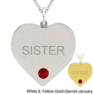 10k Gold Birthstone Engraved SISTER Heart Necklace