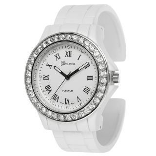 Geneva Platinum Womens Rhinestone accented Roman Numeral Cuff Watch