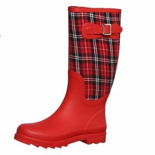 Dirty Laundry Womens Rocky Top Red/ Red Plaid Rain Boots