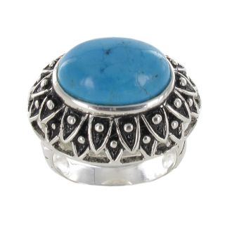 Sterling Silver Oval Cut Antiqued Created Turquoise Ring