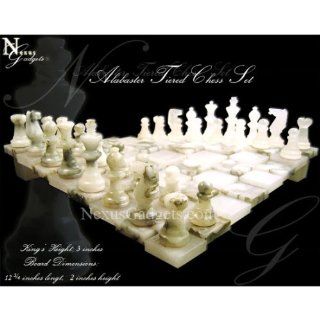 Chiellini Gray and White Tiered Alabaster Chess Set NS