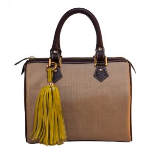 Claudia G. Alessa Petite Golden Structured Leather and Canvas Tote