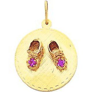  14K Gold Medium Engravable Baby Shoes on Disc Charm Jewelry