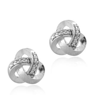 Sterling silver Love Knot Earrings with Round cut Diamond Accents