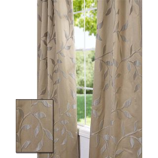 Pale Gold Textured Vine Faux Silk 120 inch Jacquard Curtain Panel