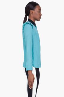 Marni Teal Silk Frilled Sport Blouse for women