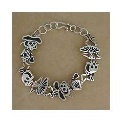 Sterling Silver Skeletal Matador Dance Link Bracelet (Mexico) Today
