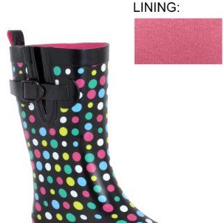Capelli New York Shiny Candy Dots Printed Ladies Short Rain Boot Black