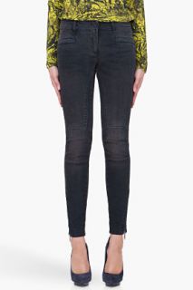 R13 Washed Black Moto Jeans for women
