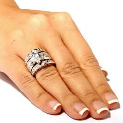 Ultimate CZ Silvertone Marquise and Round Cubic Zirconia Ring Set