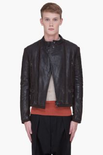 Lanvin Black Wool Trim Leather Jacket for men
