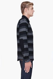 Wings + Horns Charcoal Wool Striped Shirt for men