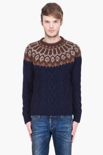 Sasquatchfabrix Navy And Brown Nordic Fisherman Knit for men