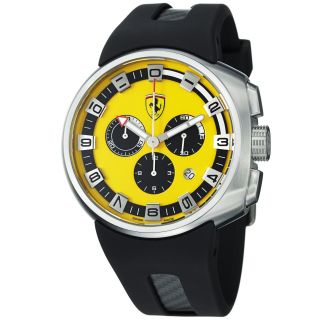 Ferrari Mens Podium Yellow Dial Black Rubber Strap Quartz Watch