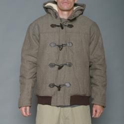 Imperious Mens Khaki/Brown Herringbone Wool blend Hooded Jacket