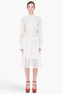 Chloe Off white Long Sleeve Lace Panelled Midi Dress for women