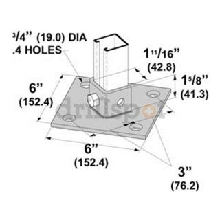 DrillSpot 48830 6 x 6 Zinc Plated 4 Hole Short Single Post Base Be