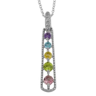 Sterling Silver Graduated Multi gemstone and Diamond Necklace