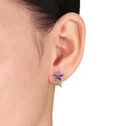 Miadora Sterling Silver Peridot and Amethyst Stud Earrings