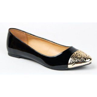City Classified ROCKY Embellished Cut Out Gold Metal Cap Toe Slip On