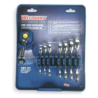 Westward 1LCE7 Ratcheting Wrench Set, Metric, 12 pt., 8 PC