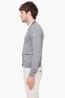 Moncler Grey Cardigan With Navy Stripe for men