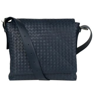 Bottega Veneta Navy Blue Leather Messenger Bag