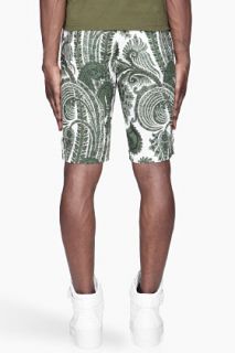 Givenchy White And Green Paisley Print Bermuda Shorts for men