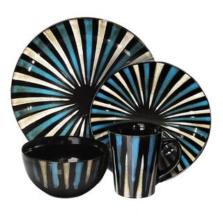 American Atelier Blue Stripes 16 piece Dinnerware Set