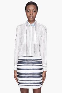 3.1 Phillip Lim White Pleat shouldered Contrast collared Blouse for women
