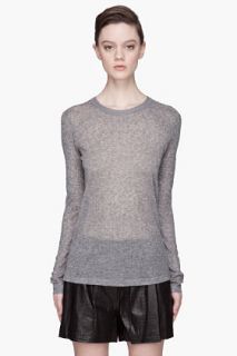 T By Alexander Wang Heather Grey Modal cashmere Ribbed T shirt for women