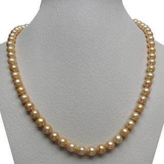 DaVonna 14k 7 7.5mm Gold Freshwater Cultured Pearl Strand Necklace (16