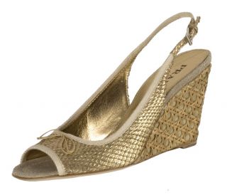 Prada Gold Snakeskin Wedge Sandal