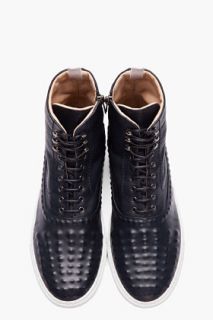 Alexander McQueen Navy Hand embossed Leather Sneakers for men