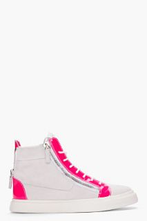 Giuseppe Zanotti Grey And Neon Pink London Sneakers for men