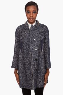 CARVEN Navy Tweed Coat for women