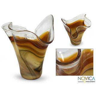 Murano Hand blown Amber Fan Glass Vase (Brazil) Today $144.99 5.0