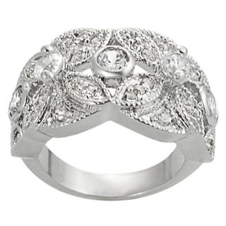 Silvertone Pave set and Round cut Cubic Zirconia Flower Ring