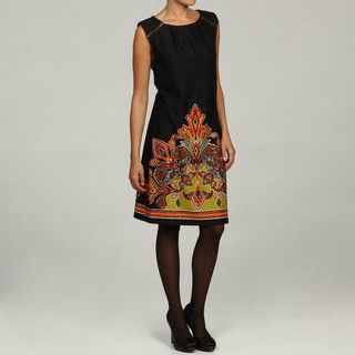 Emma & Michele Womens Black Abstract Print Dress
