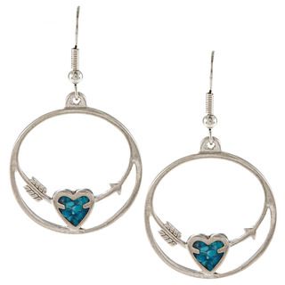 Southwest Moon Silvertone Turquoise Inlay Heart and Arrow Earrings