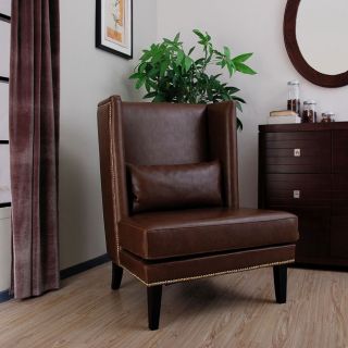 Malia Soft Dark Brown Leather Wingback Chair