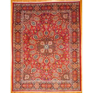 Persian Hand knotted Mashad Red/ Navy Wool Rug (97 x 126