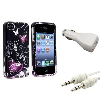 Heart Case/ Audio Cable/ White Car Charger for Apple iPhone 4/ 4S