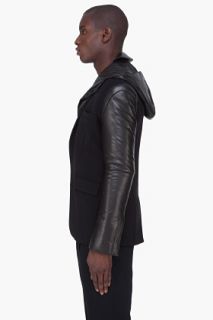 JUUN.J Leather Trim Detachable Hood Jacket for men