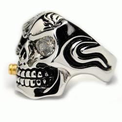Stainless Steel Cubic Zirconia Skull and Bullet Ring